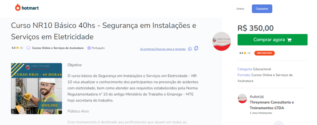 Curso NR10 Básico 40hs - Segurança em Instalações e Serviços em Eletricidade