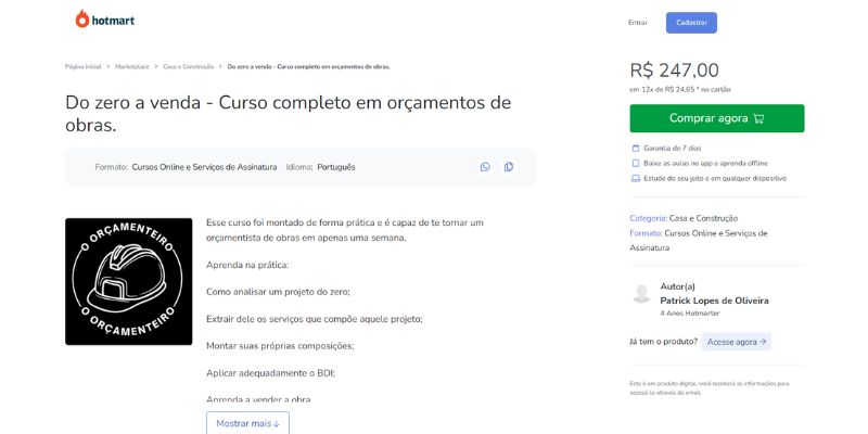 Do zero a venda - Curso completo em Orçamentos de Obras